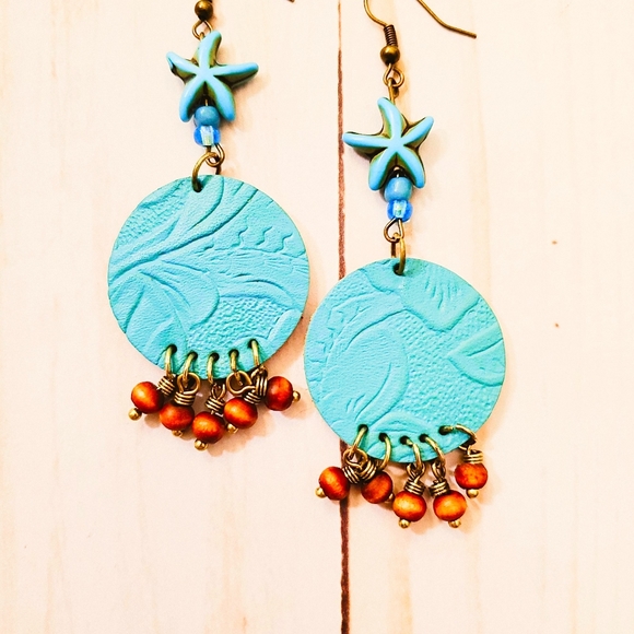 Turquoise and Beaded Drop Earrings - Picture 2 of 5